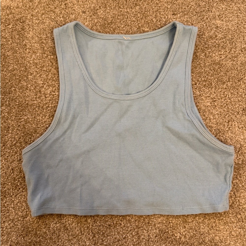 ALO Yoga Light Blue Ribbed Crop Top